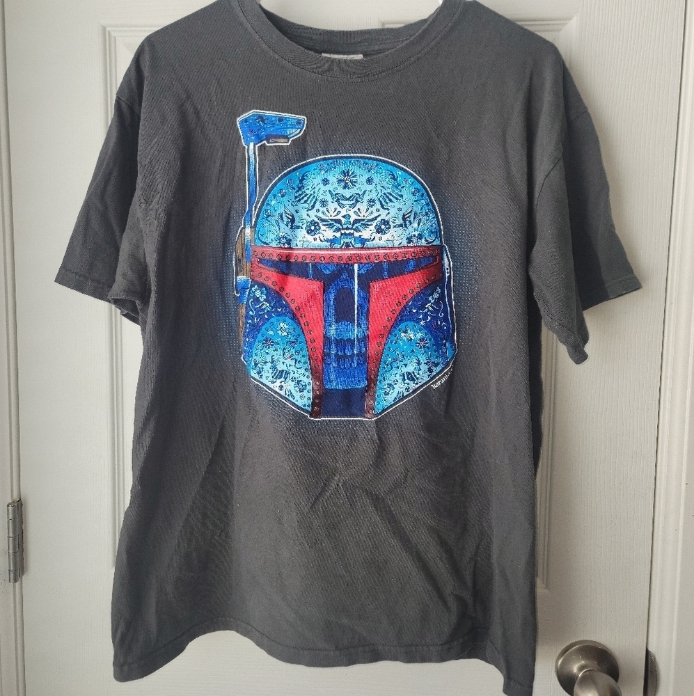 Mens Boba Fett Mandalorian T-shirt W/ Karani Art Short Sleeve Crew Neck SZ L